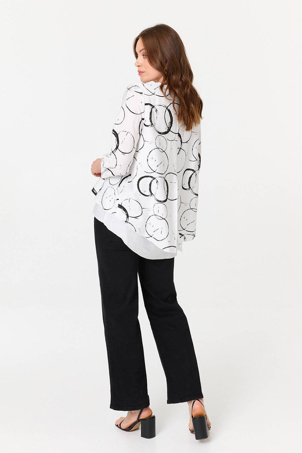 White | Printed 3/4 Sleeve Relaxed Layered Top