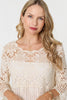 Cream | Semi Sheer Crochet 3/4 Sleeve Crop Top
