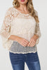 Cream | Semi Sheer Crochet 3/4 Sleeve Crop Top
