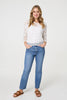 White | Semi Sheer Crochet 3/4 Sleeve Crop Top

