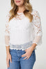 White | Semi Sheer Crochet 3/4 Sleeve Crop Top
