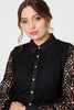 Black | Lace Layer Sheer Sleeve Cropped Shirt
