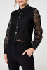 Black | Lace Layer Sheer Sleeve Cropped Shirt
