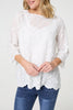 White | Embroidered Texture 3/4 Sleeve Blouse

