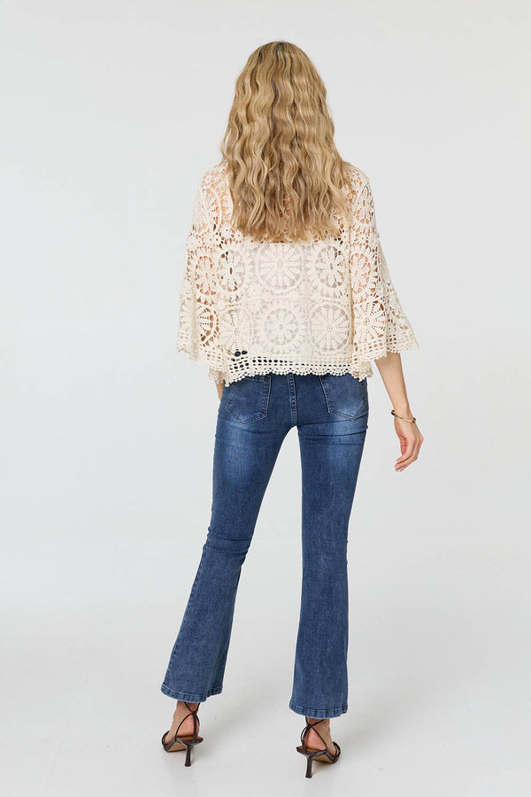 Cream | Semi Sheer Crochet Relaxed Top