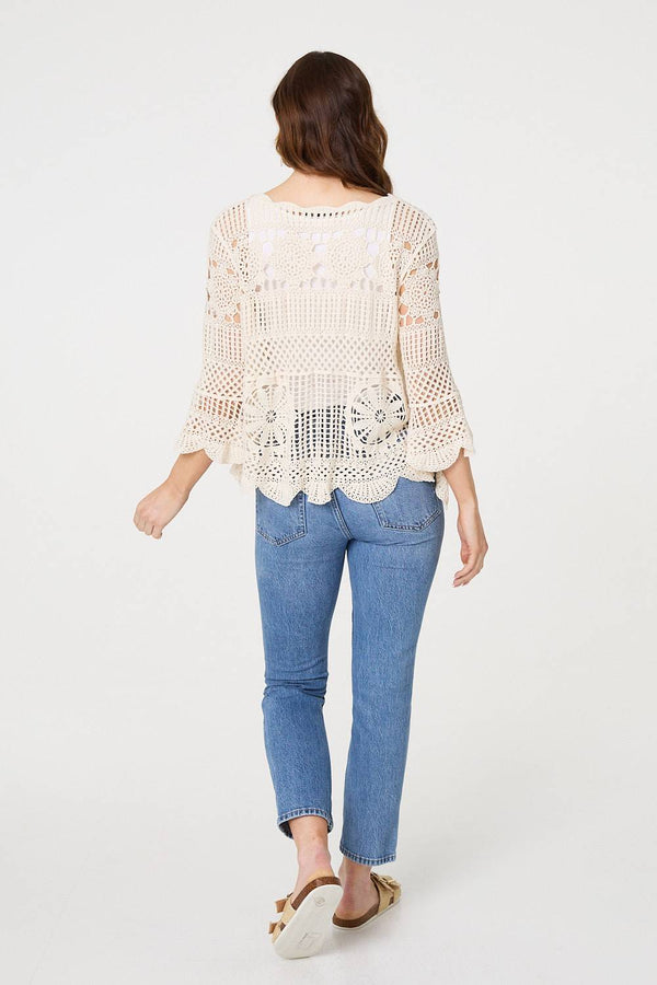 Cream | Crochet Lace 3/4 Sleeve Top
