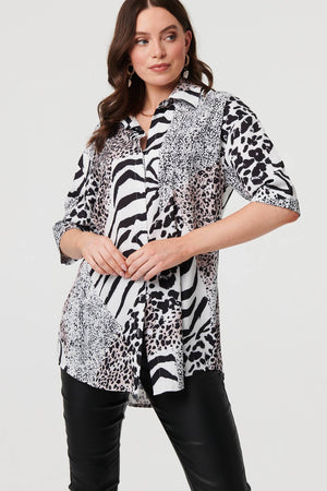 Black | Animal Print 1/2 Sleeve Longline Shirt