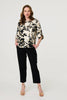 Black | Metallic Trim Leaf Print 3/4 Sleeve Blouse
