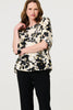 Black | Metallic Trim Leaf Print 3/4 Sleeve Blouse
