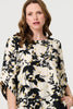 Black | Metallic Trim Leaf Print 3/4 Sleeve Blouse

