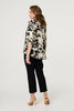Black | Metallic Trim Leaf Print 3/4 Sleeve Blouse
