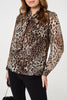 Beige | Animal Print Tie Neck Long Sleeve Blouse
