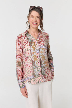 Red | Mosaic Print Long Sleeve Shirt
