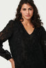 Black | Lace Embellished V-Neck Long Sleeve Top
