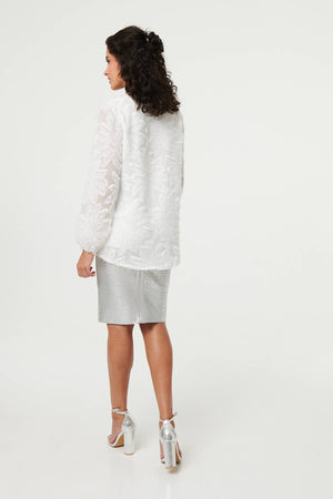 White | Lace Embellished V-Neck Long Sleeve Top
