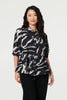 Navy | Marble Print 3/4 Sleeve Ruched Blouse
