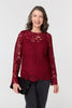 Red | Lace Texture Layered Long Sleeve Blouse
