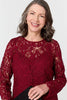 Red | Lace Texture Layered Long Sleeve Blouse
