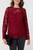 Red | Lace Texture Layered Long Sleeve Blouse
