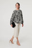 Black | Printed Long Sleeve Button Front Blouse
