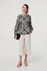 Black | Printed Long Sleeve Button Front Blouse
