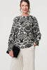 Black | Printed Long Sleeve Button Front Blouse
