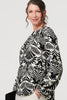Black | Printed Long Sleeve Button Front Blouse
