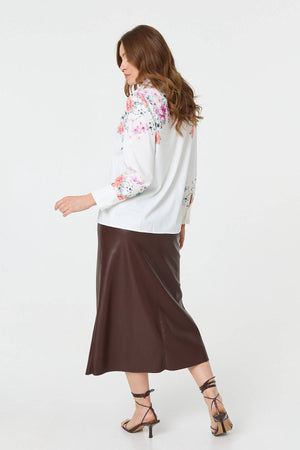 White | Floral Border Print Long Sleeve Shirt
