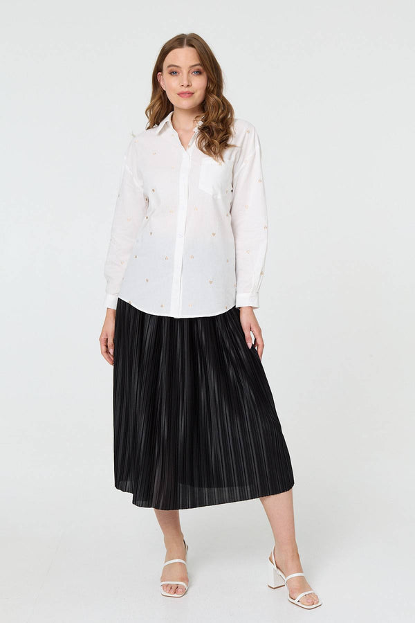 White | Heart Embroidered Long Sleeve Shirt
