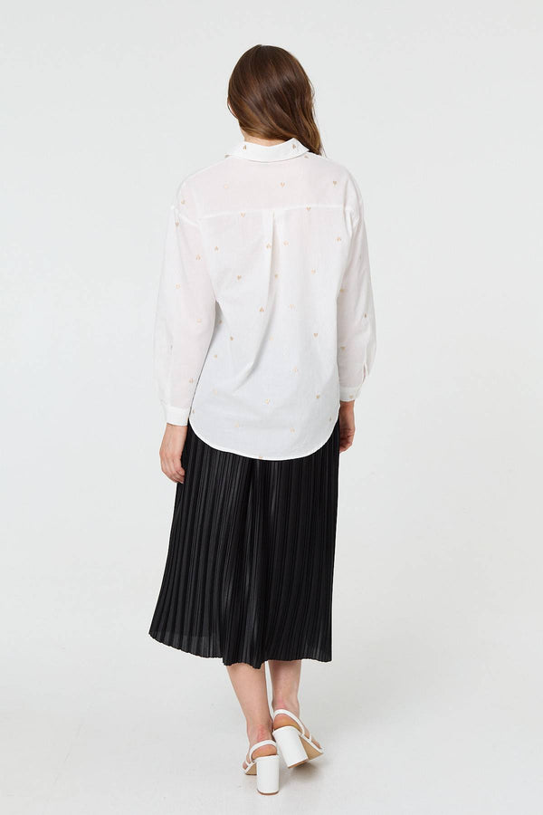 White | Heart Embroidered Long Sleeve Shirt
