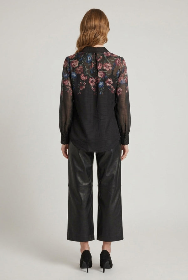 Black | Floral Sheer Layered Long Sleeve Shirt