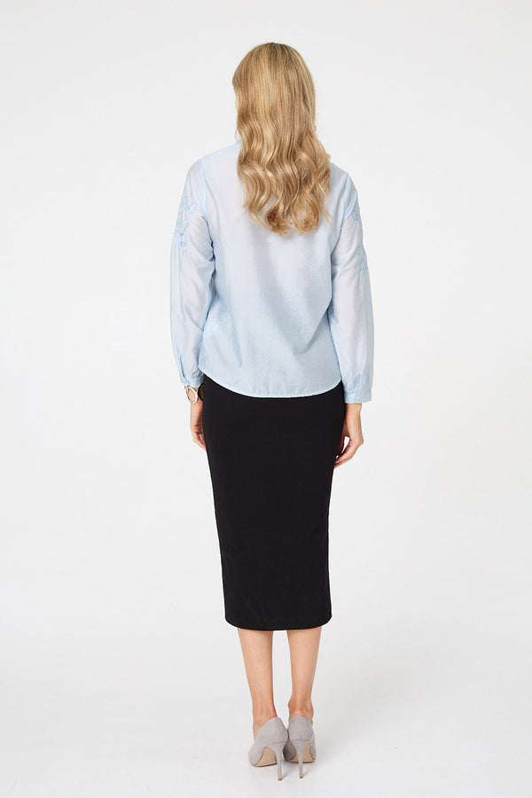 Blue | Embroidered Long Sleeve Shirt
