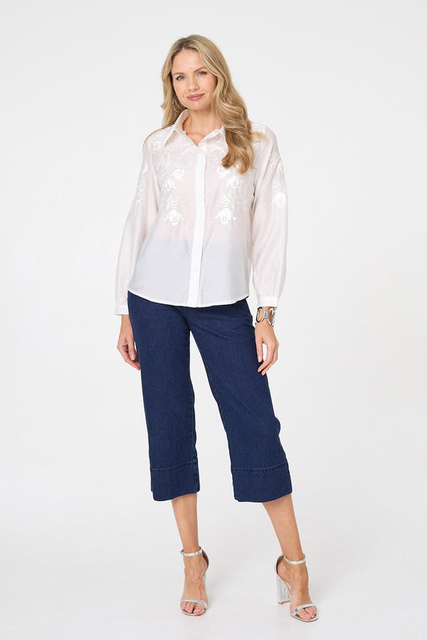 White | Embroidered Long Sleeve Shirt
