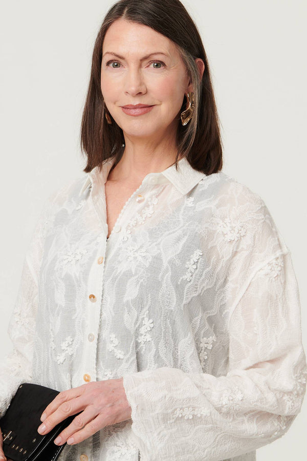 White | Lace Embroidered Relaxed Blouse