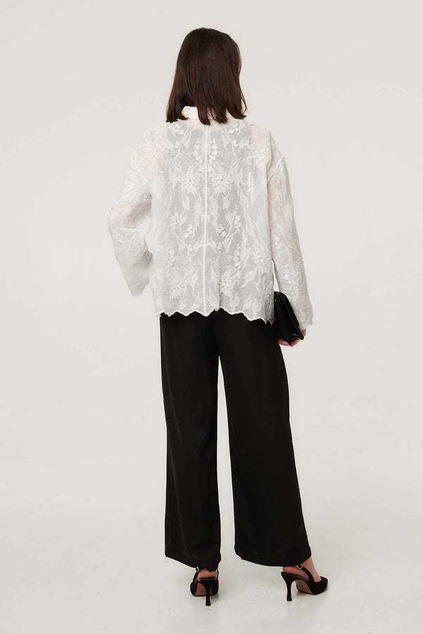 White | Lace Embroidered Relaxed Blouse