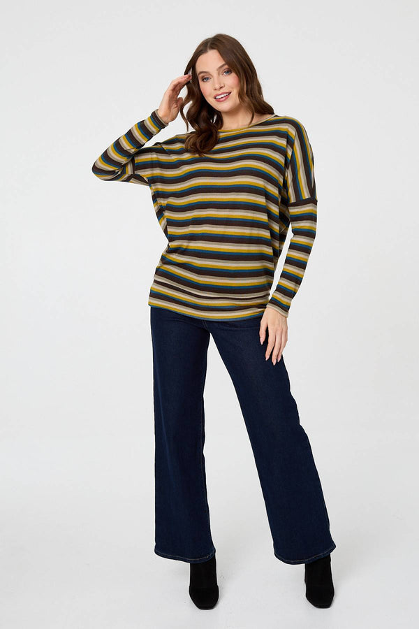 Yellow | Striped Print Relaxed Batwing Top