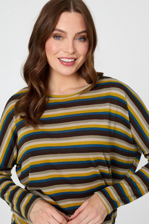 Yellow | Striped Print Relaxed Batwing Top