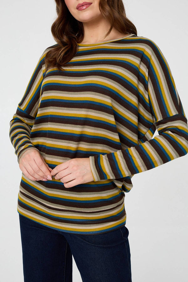 Yellow | Striped Print Relaxed Batwing Top