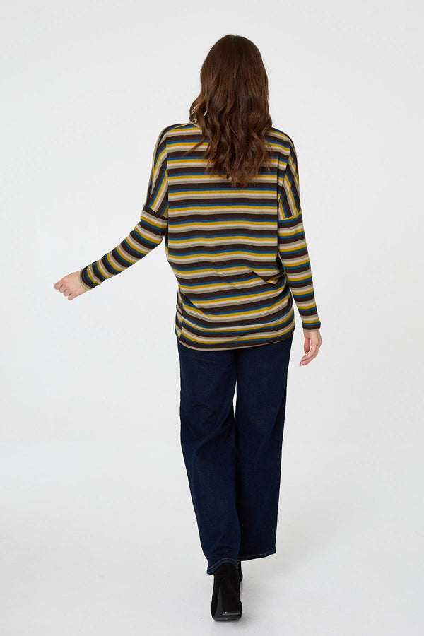 Yellow | Striped Print Relaxed Batwing Top