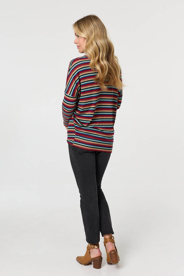 Red | Striped Print Relaxed Batwing Top
