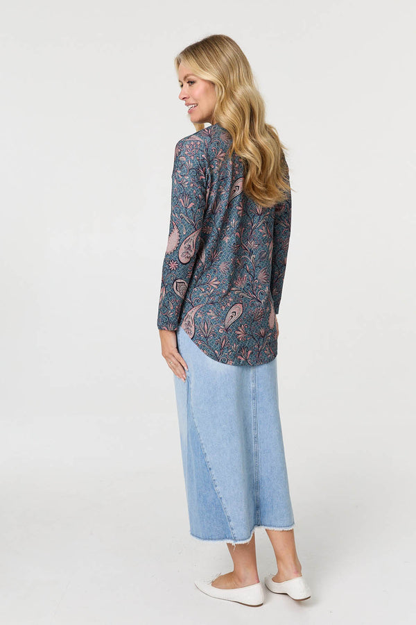 Teal | Paisley Long Sleeve Relaxed Tunic Top