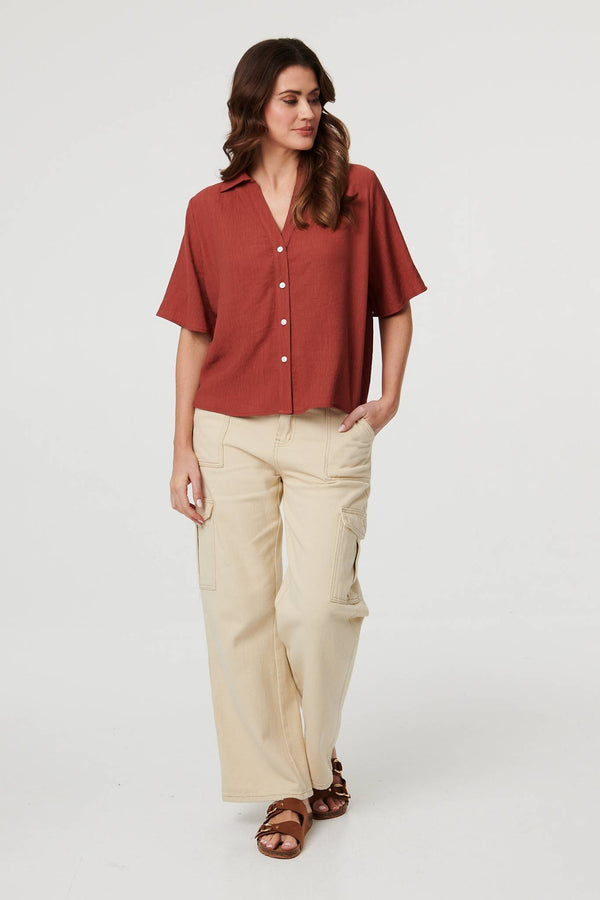 Rust | Short Sleeve Button Front Shirt