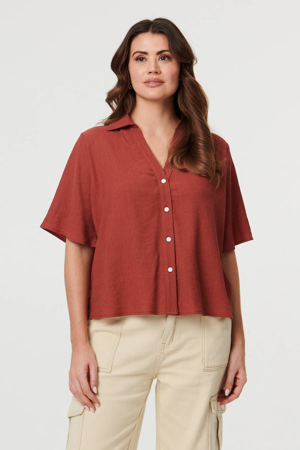 Rust | Short Sleeve Button Front Shirt