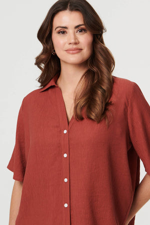 Rust | Short Sleeve Button Front Shirt