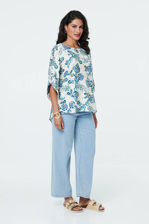 Blue | Paisley Metallic Print 3/4 Sleeve Tunic
