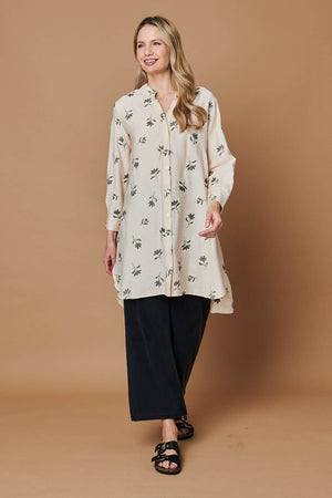 Beige | Floral Long Sleeve Casual Longline Shirt