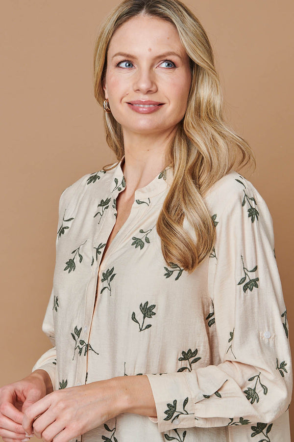 Beige | Floral Long Sleeve Casual Longline Shirt
