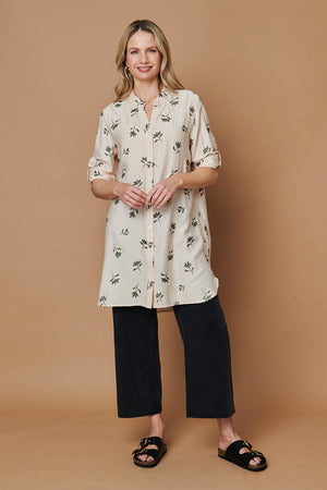 Beige | Floral Long Sleeve Casual Longline Shirt