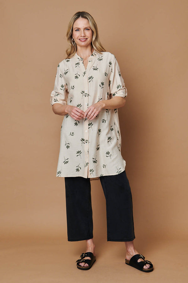 Beige | Floral Long Sleeve Casual Longline Shirt