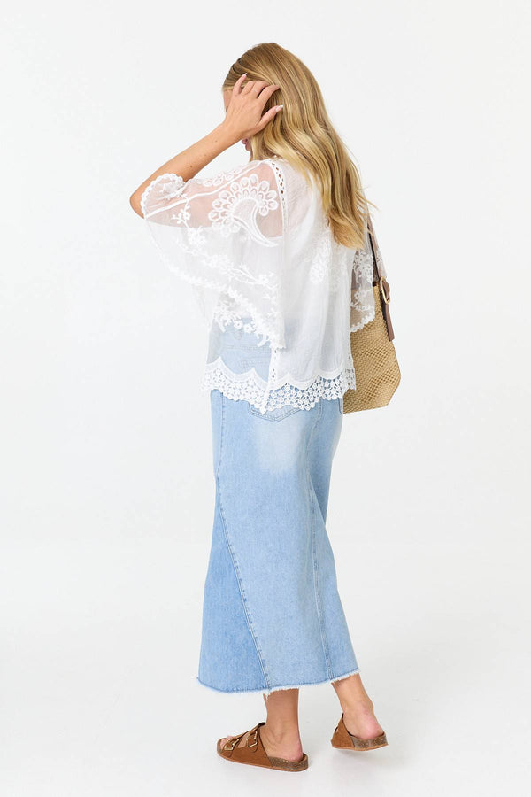 White | Embroidered Texture 1/2 Sleeve Blouse